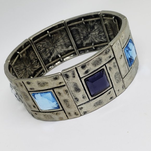 Lia Sophia HARBOR LIGHTS Art Deco Multi Color Rhinestone Silver Stretch Bracelet - Picture 1 of 8